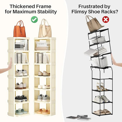 Kitstorack Vertical Shoe Rack: 5 Tiers Stackable Shoe Rack for Closet DIY Free Standing Shoe Organizer Small Shoe Shelf for Small Spaces and Narrow Spaces Plastic, White