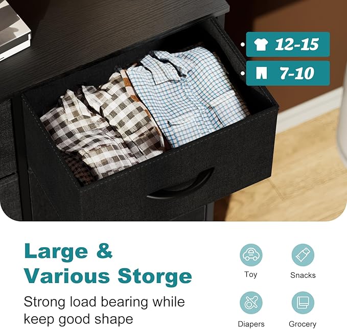 OLIXIS 8 Drawers Storage Organizers Units, Closet Organizers and Storage for Clothes, Fabric Storage Drawer for Living Room, Chest of Dresser in 31.5" D x 11.8" W x 36.4" H, Black