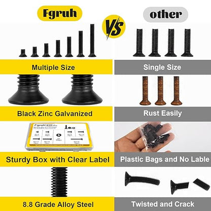 650pcs M3 Countersunk Screws Assortment Kit, M3x4/6/8/10/12/16/20 mm Phillips Flat Head Bolts and Nut Assorted Set, Machine Screws Grade 8.8 Alloy Steel Black Zinc Plated