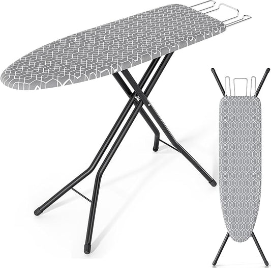 KINGBOARD Foldable Ironing Board Full Size, Iron and Ironing Board Set Standard Size, Iron Boards with Ironrest & Adjustable Height,Heavy Duty Iron Table Stand with Metal Legs &Thick Cover,43x13 Gray