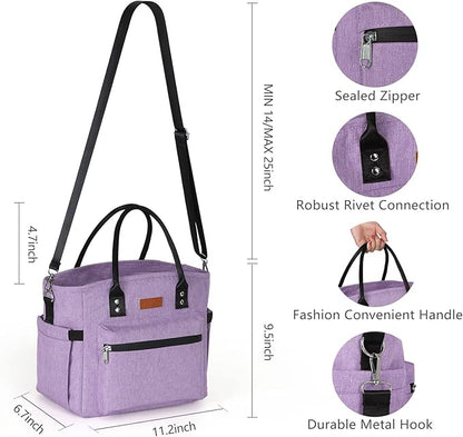 Insulated Lunch Bag for Women Men,Adult Lunch Box for Women with Adjustable Shoulder Strap,Portable Large Lunch Tote Bag for Office Work Picnic Beach,Reusable Lunch Cooler Bag