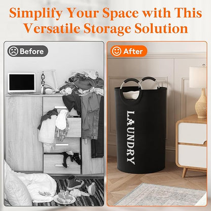 Lifewit 120L 2-Pack Large Laundry Basket, Collapsible Laundry Hamper with Aluminum Handles, Waterproof Freestanding Dirty Clothes Hampers for Laundry Room Bedroom Dorm Bathroom, Black