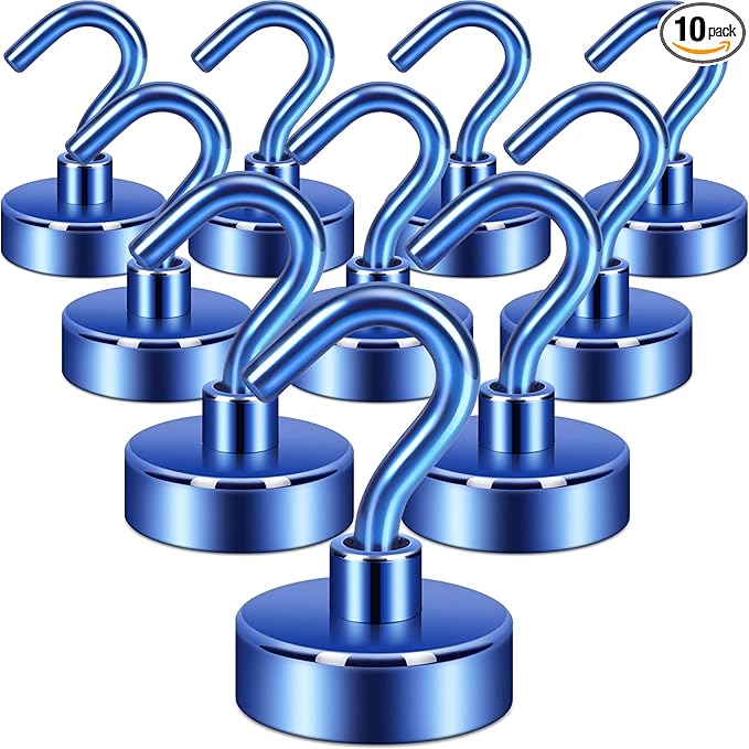 Neosmuk Magnetic Hooks, Heavy Duty 40lb+ Strong Magnet Hook for Cruise Cabins, Cruise Ship Essentials for Hanging, Metal Wall Refrigerator Hangers (Navyblue, 10 Pack)