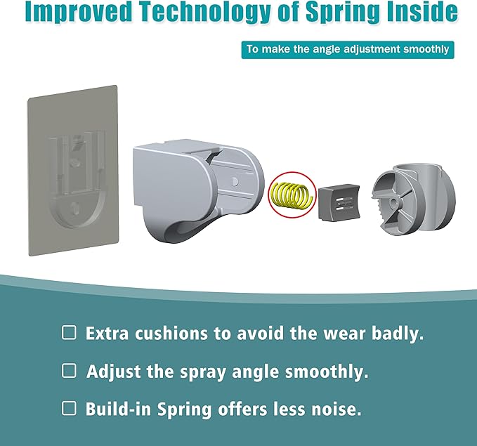 Handheld Shower Head Holder with 2 Hanger Hooks,Strong Adhesive&Waterproof No Drilling Wall Mount Shower Bracket for RV and Kids&Elders,Install Any Height&Fix Firmly