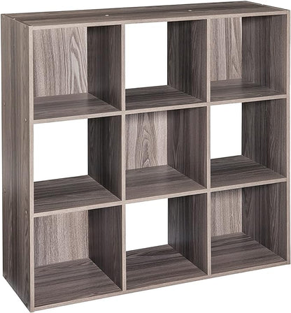 ClosetMaid Cubeicals 9 Cube Storage Shelf Organizer Bookshelf, Stackable, Square Shape, Easy Assembly, Wood, Natural Gray Finish