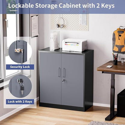 Metal Tool Storage Cabinet with Doors and Adjustable Shelves,Lockable Steel Cabinet for Garage,Home,Office and School Assembly Required(Grey)
