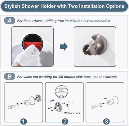BRIGHT SHOWERS High Pressure Rain Shower Head Combo with Double Extension Arm, 8 Inch Rainfall Shower Head with Handheld Spray, Height Adjustable Dual Square Showerhead Set, Brushed Nickel