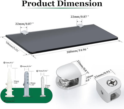SAYAYO Floating Glass Shelves for Bathroom, 15 x 5 Inch Chrome Tempered Glass Shelf for Wall 1 Pack, Black
