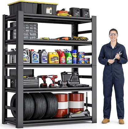 Garage Shelving, Heavy Duty Metal Shelves Unit, 5-Tier Adjustable Storage Shelf, Industrial Shelving Unit, 3000Lbs, for Garage, Warehouse, and Basement with Fence (72" H x 15.7" D x 35.4" W)
