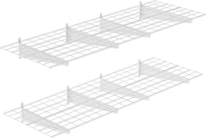 2-Pack 2x6ft Garage Wall Shelving, 24"x72" Shelf Storage Rack Floating Shelves Wall Mounted, Heavy Duty Storage Shelves, 800lbs Load Capacity, with 16 Hooks for Garage Organization, White