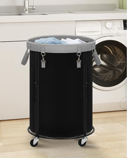 STORAGE MANIAC Rolling Laundry Hamper with Wheels 110L Laundry Basket, Round Laundry Cart with Metal Frame and Removable Bag, Clothes Hamper for Bedroom, Bathroom, Dorm Room, Laundry Room, Black