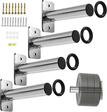 Wall Mounted Olympic Weight Plate Rack, Heavy Duty Metal 2" Plate Holder & Hanger for Home Gym, Garage Gym, Powerlifting & Fitness Equipment Storage, 275 lbs Capacity Barbell Plate Organizer with Screws for Wood & Concrete Walls