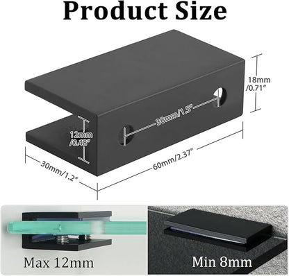 Alise Glass Shelf Brackets 2Pcs, Adjustable Shower Glass Clamps, Heavy Duty Clamp Holder, SUS304 Stainless Steel Brackets for 8-12mm Shelves, Matte Black