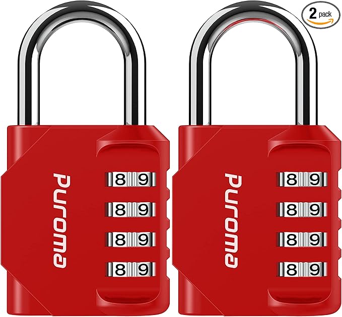 Puroma 2 Pack Combination Lock 4 Digit Padlock for School Gym, Sports Locker, Fence, Toolbox, Case, Hasp Storage (Red)