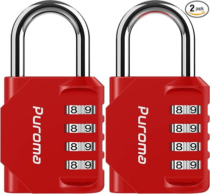 Puroma 2 Pack Combination Lock 4 Digit Padlock for School Gym, Sports Locker, Fence, Toolbox, Case, Hasp Storage (Red)
