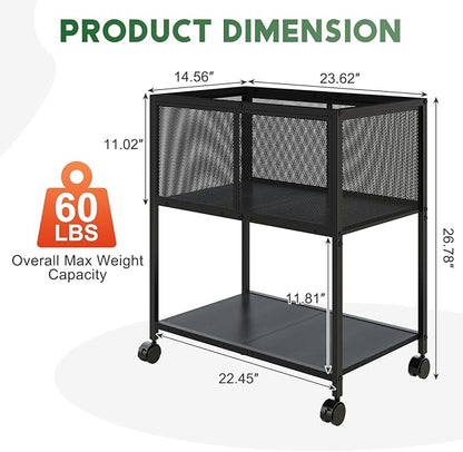 Rolling File Cart, Mobile File Cabinet with Wheels Hanging Files, Metal Hanging File Folder Cart File Organizer Fit Letter Size for Home Office, Black