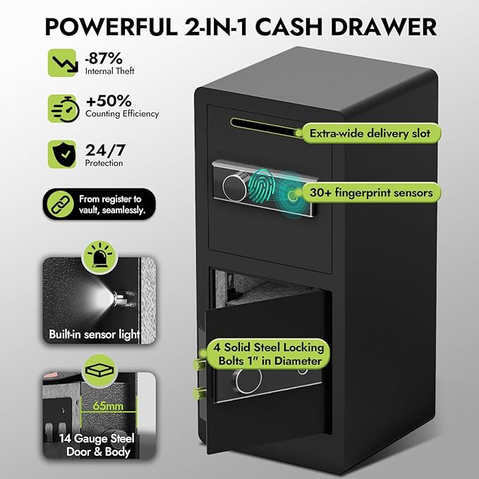 Safe with Drop Slot, 7.0 Cu Ft Drop Safe for Business Biometric Cash Safes with Removable Shelves & Fireproof Bag Commercial Safes for Restaurants, Supermarkets, Retail Stores