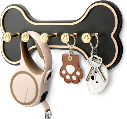 MTERSN Key Holder for Wall - Decorative Key Hook Coat Rack Wall Mount with 5 Unique 3D Dog Paws Hooks, Dog Leash Holder for Wall Hooks for Farmhouse Entryway, Gift for Dogs Lovers (Black)