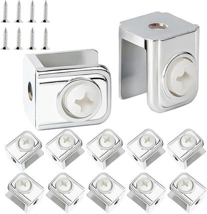 Qrity 12 PCS Glass Clip Holders - Adjustable Wall Mount Clamps for 5-10mm Glass Shelves