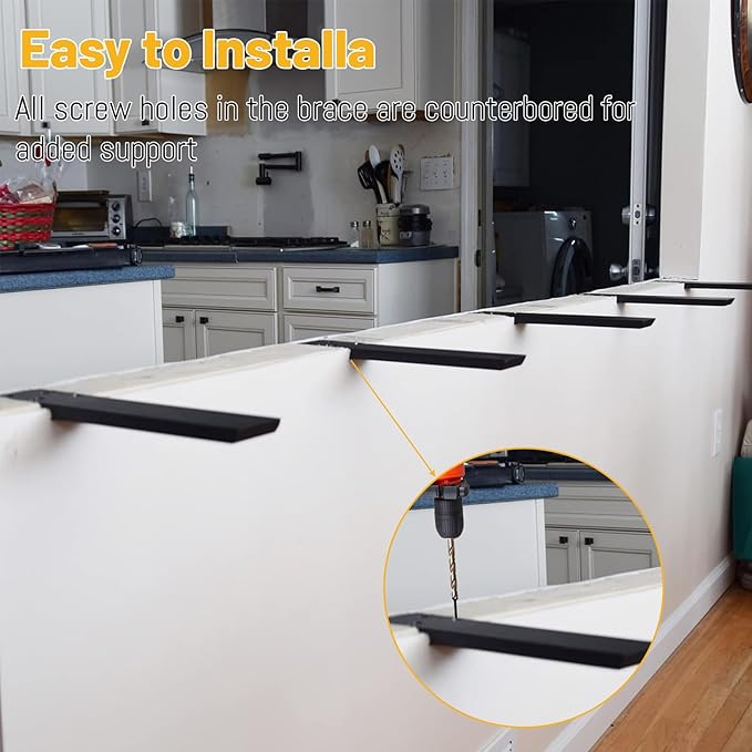 Hidden Granite Countertop Support Brackets Thick Heavy Duty Counter top Brackets,Flat Black Wall Mount Support Countertop Overhang Support for Quartz, Wood, Concrete,Island,20inch 8Pack