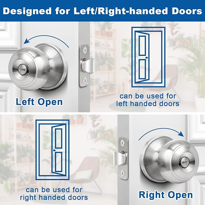 Sopoby Privacy Door Knob, 5 Pack Brushed Nickel Round Keyless Doorknobs Interior/Exterior Lockset, Privacy Locking Door Knobs for Bedroom/Bathroom, Modern Design Door Hardware