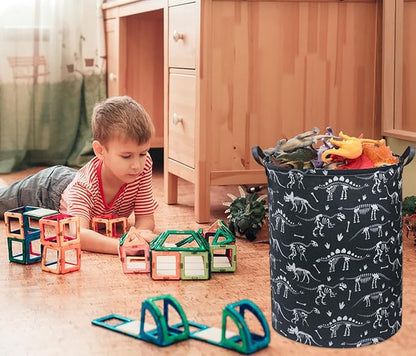 HIYAGON Dinosaur Kids Laundry Basket Kids Laundry Hamper Baby Nursery Hamper for Boys and Girls Cute Toy Storage Organizer Bins Blue Dinosaur Room Decor Gift Basket Bedroom(Black Dinosaur)