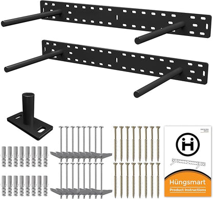 HÜNGSMART Floating Shelf Brackets - - 2 x 22 inch Heavy Duty Steel Hidden Shelves (to 300 lbs) - - Multi Slot Baseplate for Easy Fast Fitting - - Incl Hardware & Drilling Jig - - (10 inch Rods)