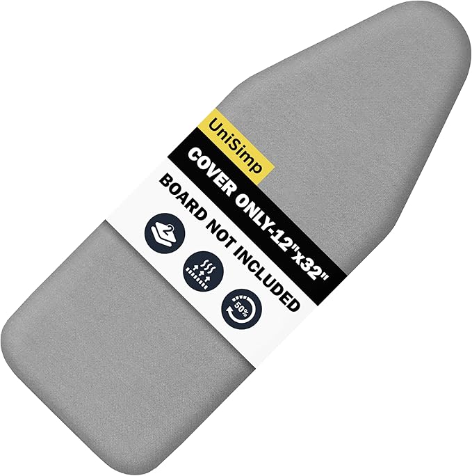 Small Ironing Board Cover and Pad 12"x32" Small Iron Board Cover with Padding,Tabletop Mini Ironing Board Cover and Pad Small Size, Cotton Canvas, Heat Resistant, Drawstring Gray