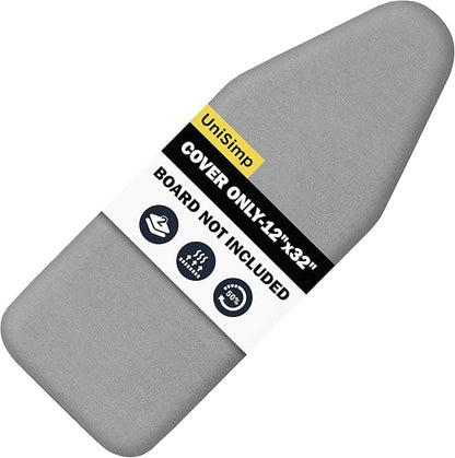 Small Ironing Board Cover and Pad 12"x32" Small Iron Board Cover with Padding,Tabletop Mini Ironing Board Cover and Pad Small Size, Cotton Canvas, Heat Resistant, Drawstring Gray