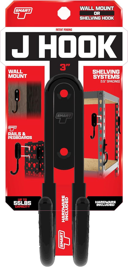Smart T Garage Storage Wall Hook | 3" J-Hook for Garage Organization, Heavy Duty Organizer Wall Mount or Shelving Hooks