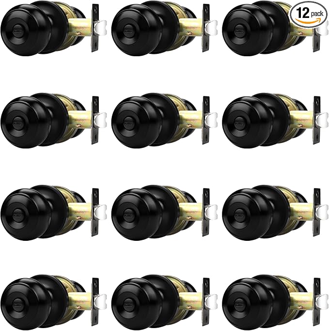 Probrico Black Door Knobs, Interior Door Knobs with Round Ball Knob, Matte Black Privacy Door Knob for Bedroom Bathroom, 12 Pack
