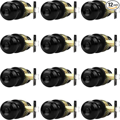 Probrico Black Door Knobs, Interior Door Knobs with Round Ball Knob, Matte Black Privacy Door Knob for Bedroom Bathroom, 12 Pack