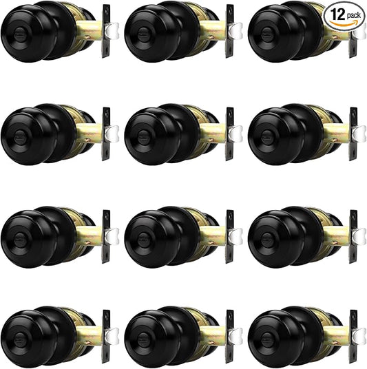 Probrico Black Door Knobs, Interior Door Knobs with Round Ball Knob, Matte Black Privacy Door Knob for Bedroom Bathroom, 12 Pack