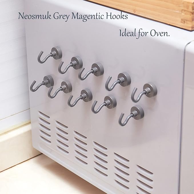 Neosmuk Magnetic Hooks, Heavy Duty 85lb+ Strong Magnet Hook for Cruise Cabins, Cruise Ship Essentials for Hanging, Metal Wall Refrigerator Hangers (Grey, 10 Pack)