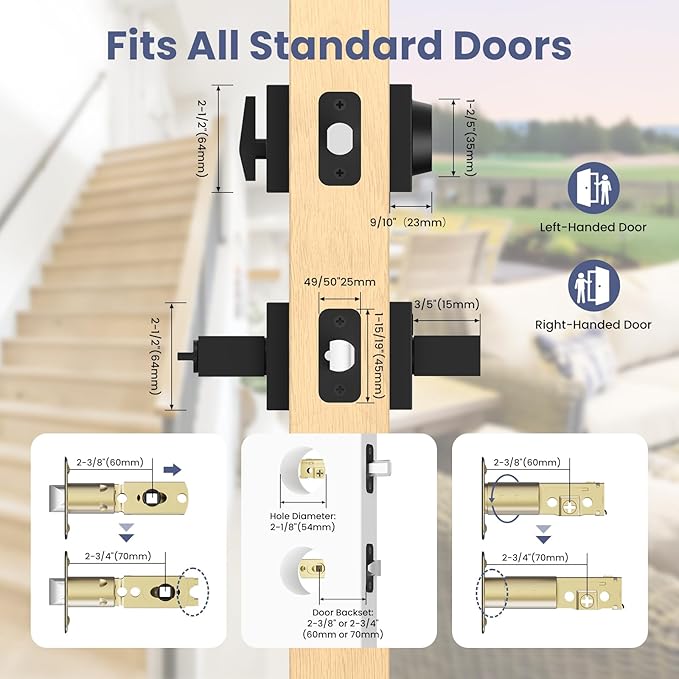 Estmoon Door Locks for Front Door, Matte Black Exterior Door Handle and Single Cylinder Deadbolt Lock, Heavy Duty Modern Square Front Door Handle and Deadbolt Set, Commercial Locks for Doors, 1 Pack