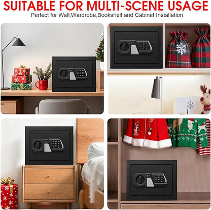 1.3 Cub Small Safes for Home Use Fire and Water Proof, Digital Security Box Fireproof Safe Box with Combination Lock, Smart Alarm System and Removable Shelf, Personal Safe for Home Documents Valuables
