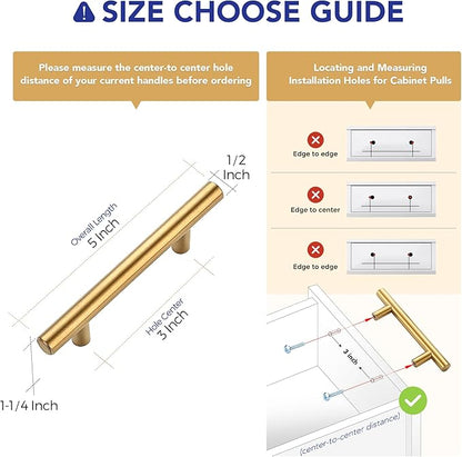 Ravinte 6 Pack 5 Inch Cabinet Pulls Brushed Brass Stainless Steel Kitchen Drawer Pulls Cabinet Handles 5”Length, 3” Hole Center