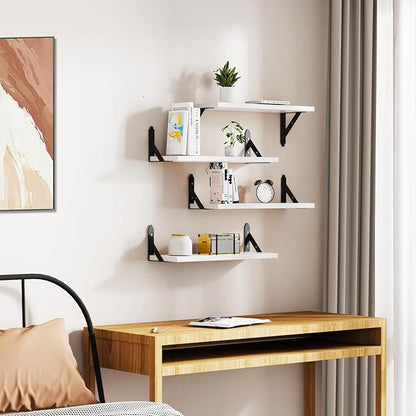 Wood Floating Shelves Set of 4, Rustic Storage Decor Wall Shelves, Wall Mounted Shelf for Living Room, Bedroom 17" x 6", White