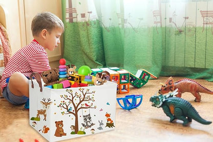 Essme Rectangular Kids Baskets Boys Basket,Animal Storage Bins with Handles for Kids Room Decor, Book Storage Bin（Autumn animals）