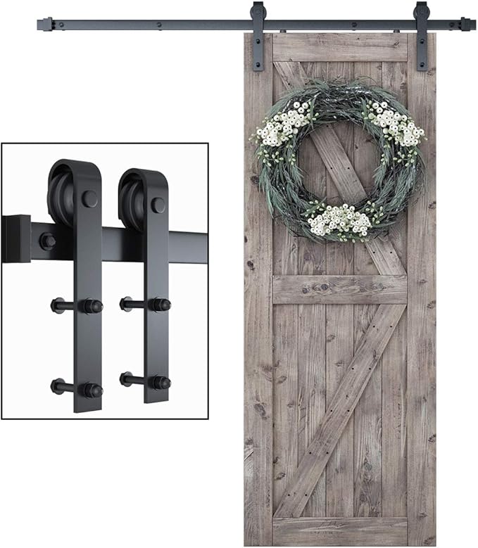 SMARTSTANDARD 6 Feet Heavy Duty Sturdy Sliding Barn Door Hardware Kit-Smoothly and Quietly-includes Detailed Installation Fit 36" Wide Doorpanel (J Shape Hanger) Black