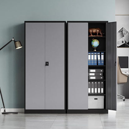 MIIIKO Metal Storage Cabinet with Locking Doors, Black Garage Lockable Steel Cabinets with 4 Doors and 5 Shelves for Home, Garage, Pantry Workshop Warehouse