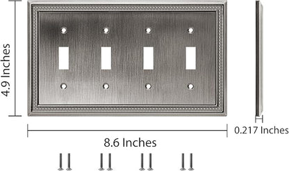 Henne Bery Sunken Pearls Heavy Duty Decorative Wall Plate Switch Plate Outlet Cover (Quad Toggle, Heirloom Silver)