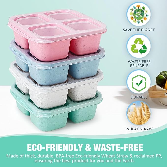 Bento Box Adult Lunch Box 4 Pack Lunch Containers 4-Compartment Reusable Food Storage Snack Containers Dishwasher Safe Stackable for Work & Travel