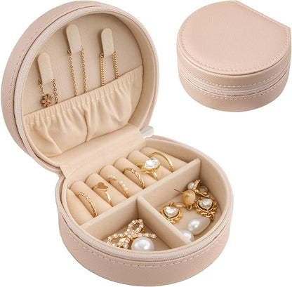 ProCase Travel Size Jewelry Box, Mini Portable Seashell-Shaped Jewelry Case, 2 Layer Organizer in PU Leather for Women -Champagne