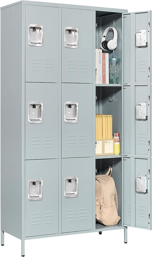 Letaya Metal Lockers for Employees-9 Door Storage Locker with Shelves and Lockable Steel Cabinet for School,Gym,Office,Staff (Gray, 9 Door)