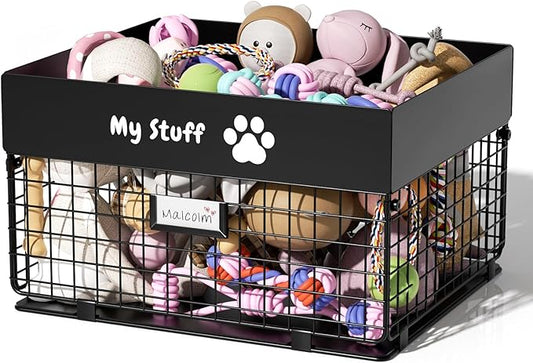 Dog Toy Basket - Metal Large Dog Toy Box for Small Dog - Dog Toy Storage Bin for Pet - Personalized Large Dog Toy Basket for Puppy and Pet- Dog Toy Organizer Holder Boxes for Living Room