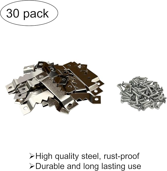 30 Pack Large Sawtooth Picture Hangers Steel Picture Hanging Picture Frames Hangers with Screws Picture Hang Solutions, for Hanging Clock Paintings Artwork Picture Frame Hook Photos (Silver)
