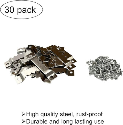 30 Pack Large Sawtooth Picture Hangers Steel Picture Hanging Picture Frames Hangers with Screws Picture Hang Solutions, for Hanging Clock Paintings Artwork Picture Frame Hook Photos (Silver)