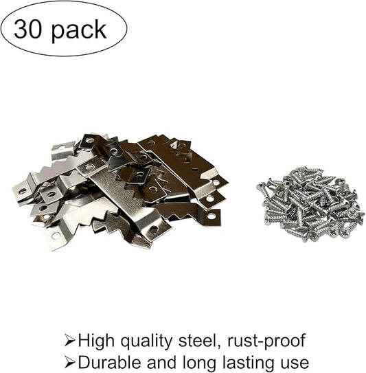 30 Pack Large Sawtooth Picture Hangers Steel Picture Hanging Picture Frames Hangers with Screws Picture Hang Solutions, for Hanging Clock Paintings Artwork Picture Frame Hook Photos (Silver)
