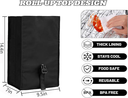 Insulated Foldable Lunch Bag- Lightweight Portable with Adjustable Shoulder Strap Lunch Box for Men, Women, Office, Work, Picnic, Hiking and Beach (Black(Soft Fabric))